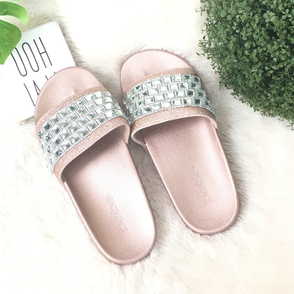 BEBE flashie rose gold slides w jewels - Picture 3 of 8